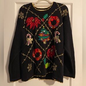 Vintage Victoria Harbour Ugly Christmas Embellished Sweater Size Large